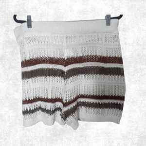Plus Size 3X Knit Lounge Shorts – Cream Rust Brown Striped Drawstring Boho Beach